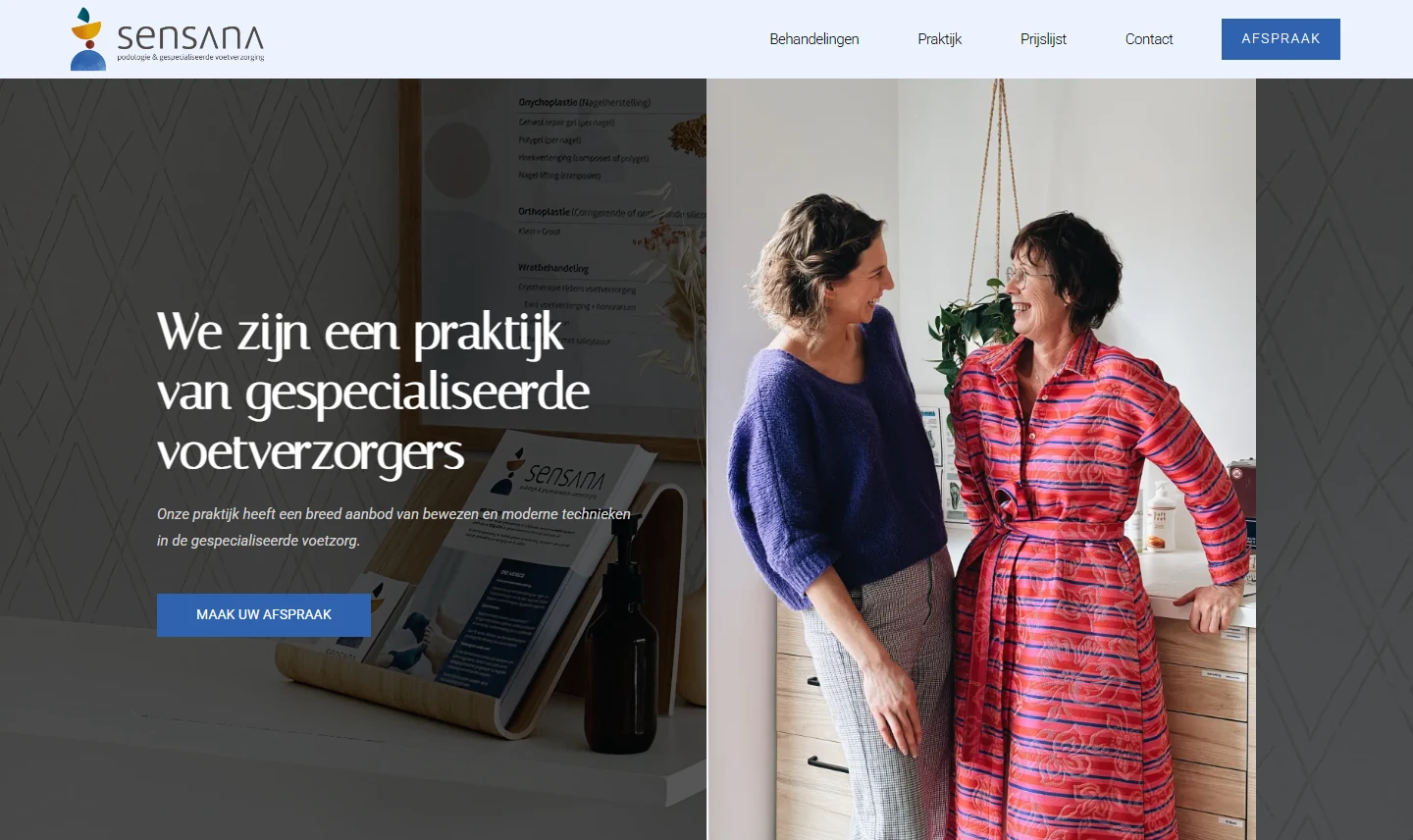 De huidige publieke Sensana-website, getoond als referentie bij de websitevernieuwing.